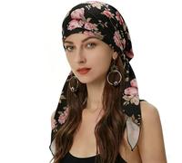 ZLYC Women Summer Chemo Beanie Hat Turbans Head Scarf Pre-Tied Headwear(Carnation Black),One Size