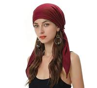 ZLYC Women Summer Chemo Beanie Hat Turbans Head Scarf Pre-Tied Headwear(Solid Burgundy)
