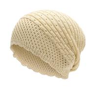 ZLYC Women Summer Crochet Slouchy Beanie Soft Lightweight Skull Cap Cutout Stretch Knit Hat(Plain Beige)
