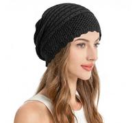 ZLYC Women Summer Crochet Slouchy Beanie Soft Lightweight Skull Cap Cutout Stretch Knit Hat(Plain Black)