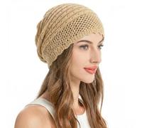 ZLYC Women Summer Crochet Slouchy Beanie Soft Lightweight Skull Cap Cutout Stretch Knit Hat(Plain Macadamia Beige)
