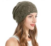 ZLYC Women Summer Crochet Slouchy Beanie Soft Lightweight Skull Cap Cutout Stretch Knit Hat(Solid Khaki)