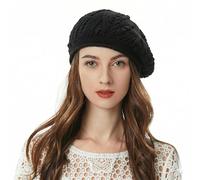 ZLYC Women Summer Knit Beret Handmade Crochet Cutout Lightweight Slouchy Hat(Knit Black),One Size