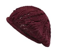 ZLYC Women Summer Knit Beret Handmade Crochet Cutout Lightweight Slouchy Hat(Knit Burgundy),One Size