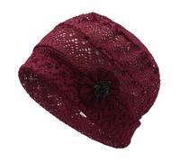 ZLYC Women Turban Beanie Hat with Flower Chemo Headwear Elastic Head Wrap Cap(Boho Flower Red),One Size