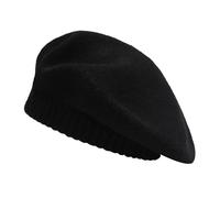 ZLYC Women Winter Berets Hat French Cashmere Warm Artist Classic Print Hat(Plain Black)
