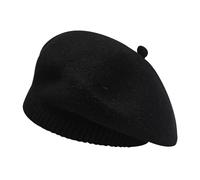 ZLYC Women Winter Berets Hat French Cashmere Warm Artist Classic Print Hat(Solid Black)