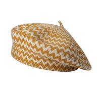 ZLYC Women Winter Berets Hat French Cashmere Warm Artist Classic Print Hat (Striped Yellow)