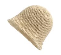ZLYC Women Winter Crochet Bucket Hat Handmade Cotton Knit Cloche Bowler Hats(Solid Beige)