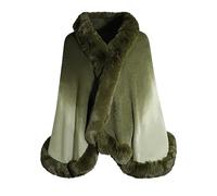 ZLYC Women Winter Faux Fur Shawl Stole Warm Wrap Cape(Dip Dye Army Green)