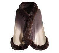 ZLYC Women Winter Faux Fur Shawl Stole Warm Wrap Cape(Dip Dye Brown)