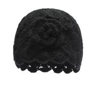 ZLYC Women Winter Knit Beanie Hat Soft Crochet Skullies Beanies with Flower Accent(Rose Black),One Size