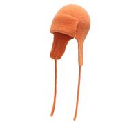 ZLYC Women Winter Knitted Earflap Beanie Hat Soft Cashmere Feel Warm Ski Skully Cap(Plain Orange)