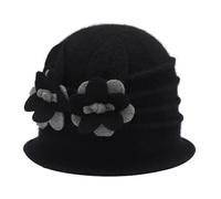 ZLYC Women Wool Cloche Bucket Hat 1920s Vintage Dress Winter Hats with Flower Accent(Daisy Black),One Size