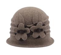 ZLYC Women Wool Cloche Bucket Hat 1920s Vintage Dress Winter Hats with Flower Accent(Daisy Coffee),One Size