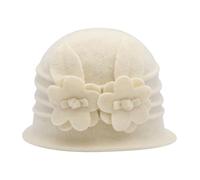 ZLYC Women Wool Cloche Bucket Hat 1920s Vintage Dress Winter Hats with Flower Accent(Daisy Cream-White),One Size