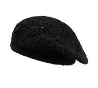 ZLYC Women's Beret Beret Hat, Crocheted Black, One Size