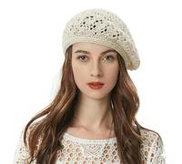 ZLYC Women's Beret Beret Hat, Crocheted White, One Size