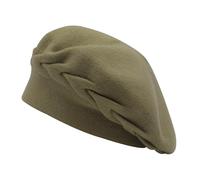 ZLYC Women's Beret Hat, Plain Medium Green-Yellow, One Size
