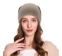 ZLYC Womens Cashmere Blend Seamless Knitted Beanie Hat Winter Hat, Plain Light Brown, One Size