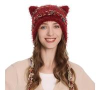 ZLYC Women's Cat Ear Slouchy Knitted Hat Grunge Cute Winter Hat | Cute Cat Ear Knit Beanie For Adults,Soft Stretchy Thick Winter Warm Hat for Skiing,Hiking,Daily Wear And Party Costume