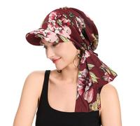 ZLYC Women's Chemo Headwear Brim Visor Hat Beanie Hat, Bound Floral Burgundy, One Size