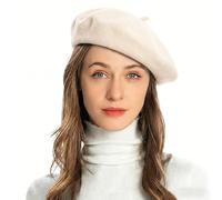 ZLYC Women's Classic French Artist Beret Beret, Cream White, One Size