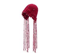 ZLYC Women's Crochet Hats Knitted Hat Crochet Slouchy Beanie with Tassel, Burgundy Beads, One Size