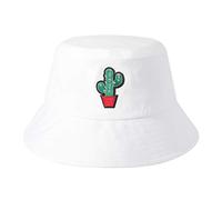 ZLYC Women's Embroidered Bucket Hat Girls Fisherman's, Cactus White, One Size