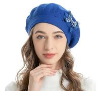 ZLYC Womens French Beret Hat Reversible Solid Color Cashmere Mosaic Warm Beret Cap(Butterfly Royal Blue),One Size
