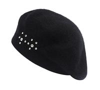 ZLYC Womens French Beret hat, Reversible Solid Color Cashmere Mosaic Warm Beret Cap for Girls(Flowers Black)