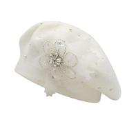 ZLYC Womens French Beret Hat Reversible Solid Color Cashmere Mosaic Warm Beret Cap(Lace Flower White),One Size