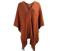 ZLYC Women's Lightweight Shawl Golden Trim Textured Knit Blanket Wrap Fringe Poncho with Contrast Trims (Caramel),One Size