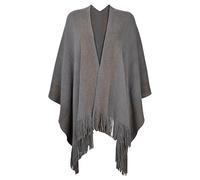 ZLYC Women's Lightweight Shawl Golden Trim Textured Knit Blanket Wrap Fringe Poncho with Contrast Trims (Grey),One Size