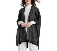 ZLYC Women's Lightweight Shawl Golden Trim Textured Knit Blanket Wrap Fringe Poncho with Contrast Trims(Solid Black),One Size