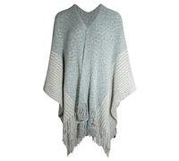 ZLYC Women's Lightweight Shawl Golden Trim Textured Knit Blanket Wrap Fringe Poncho with Contrast Trims(Chenille Gemischt Blau)