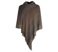 ZLYC Women's Pullover Shawl Golden Trim Knit Wrap Fringe Hooded Cardigan Poncho Cape(Solid Khaki)
