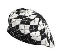 ZLYC Womens Reversible Cashmere Beret Hat Double Layers French Beret(Plaid Black and White)