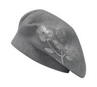 ZLYC Womens Reversible Cashmere Beret Hat Double Layers French Beret(Sequin Flowers Gray)