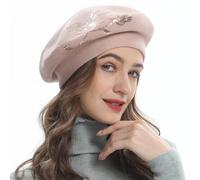 ZLYC Womens Reversible Cashmere Beret Hat Double Layers French Beret(Sequin Flowers Pink)