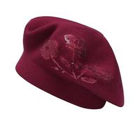 ZLYC Womens Reversible Cashmere Beret Hat Double Layers French Beret(Sequin Flowers Red)