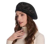 ZLYC Womens Revible Cashmere Beret Hat Double Lay French Beret(Paisley Black)