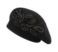 ZLYC Womens Revible Cashmere Beret Hat Double Lay French Beret(Paisley Black)
