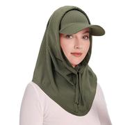 ZLYC Women's Summer Balaclava Hood Hat with Detachable Cap Lightweight Skull Beanie(Solid Army Green),