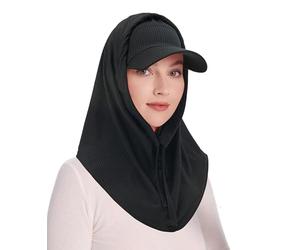 ZLYC Women's Summer Balaclava Hood Hat with Detachable Cap Lightweight Skull Beanie(Solid Black),