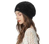 ZLYC Women's Summer Knitted Hats Handmade Crochet Slouch Beanie Hat, Black Knitted, One Size Fits All