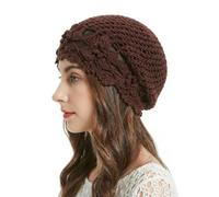 ZLYC Women's Summer Knitted Hats Handmade Crochet Slouch Beanie Hat, Brown Flowers, One Size Fits All