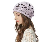 ZLYC Women's Summer Knitted Hats Handmade Crochet Slouch Beanie Hat, Crochet Purple, One Size Fits All