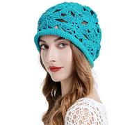 ZLYC Women's Summer Knitted Hats Handmade Crochet Slouch Beanie Hat, Crocheted Peacock Blue, One Size Fits All