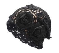 ZLYC Women's Summer Knitted Hats Handmade Crochet Slouch Beanie Hat, Decorative Flowers Black, One Size